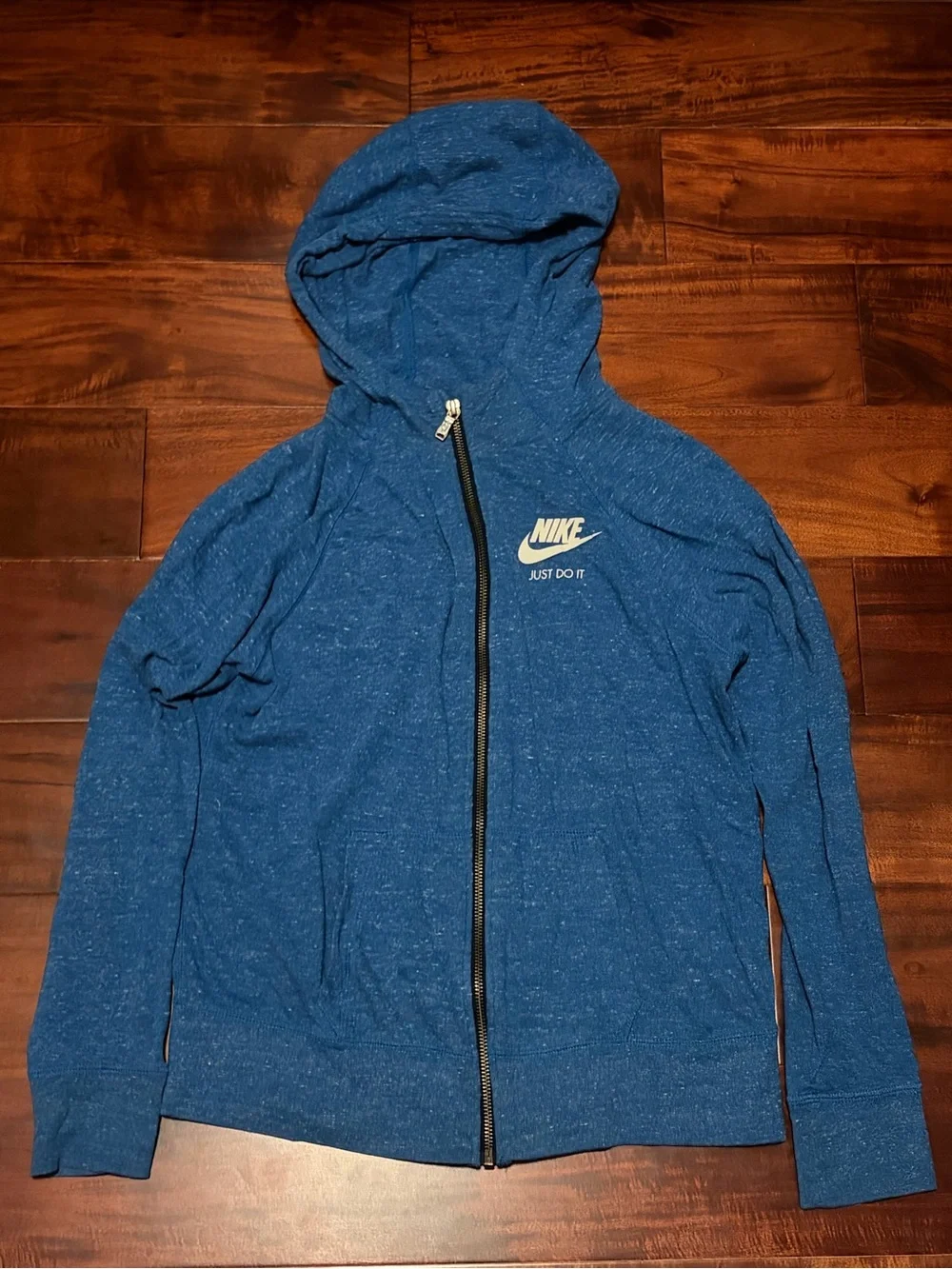 Nike Blue Full-Zip Hooded Sweatshirt with White Logo
